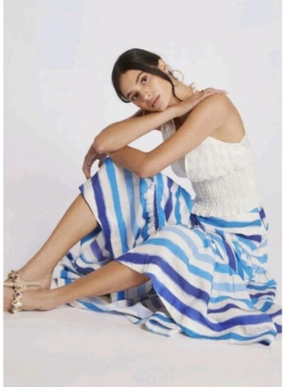 Anthropologie Maeve Striped A-Line Midi Hi Low Skirt Sz S